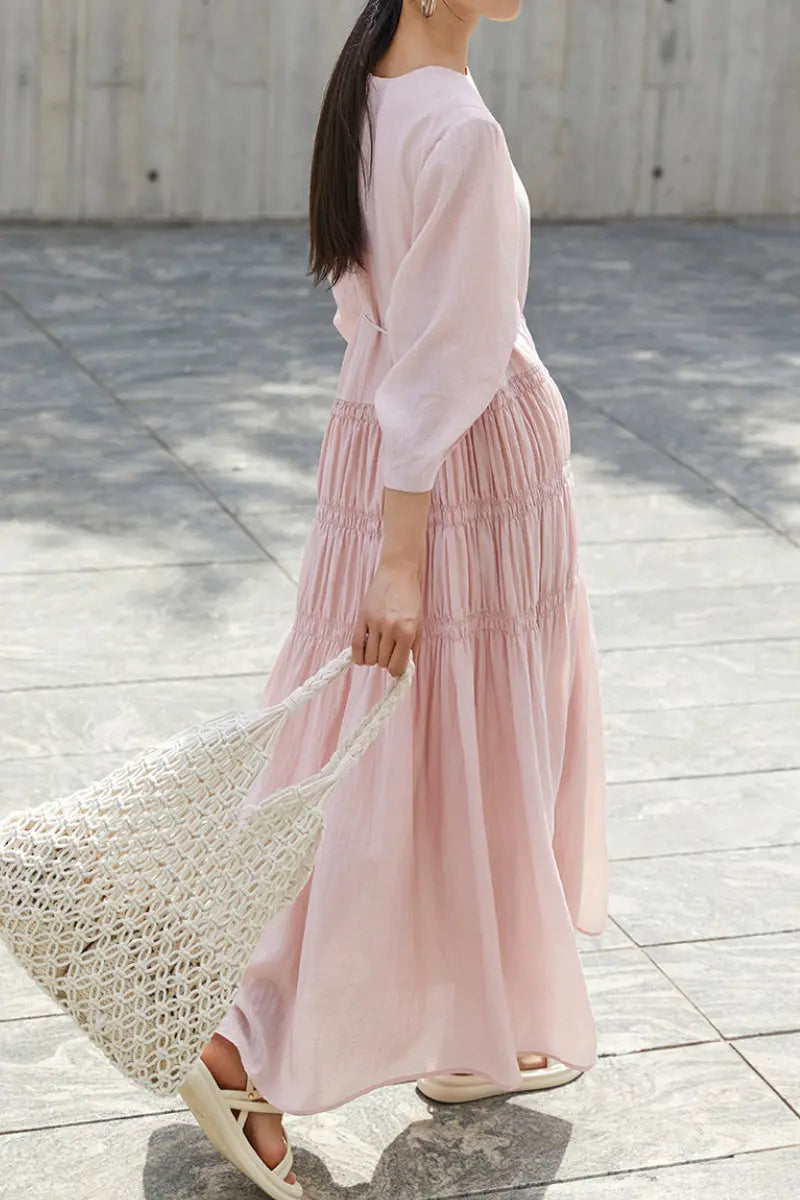 Cotton Tiered Long Sleeve Maxi Dress
