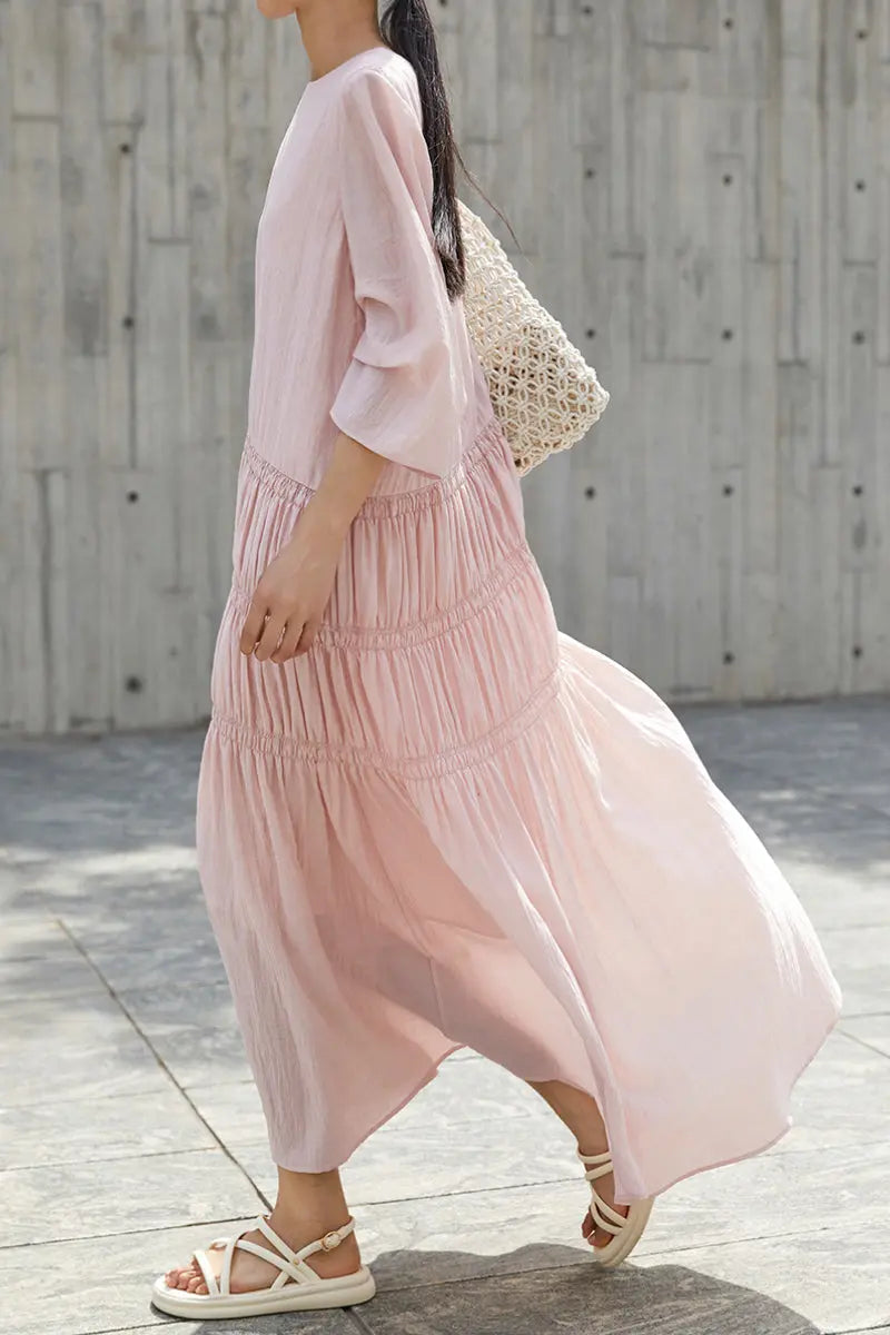 Cotton Tiered Long Sleeve Maxi Dress