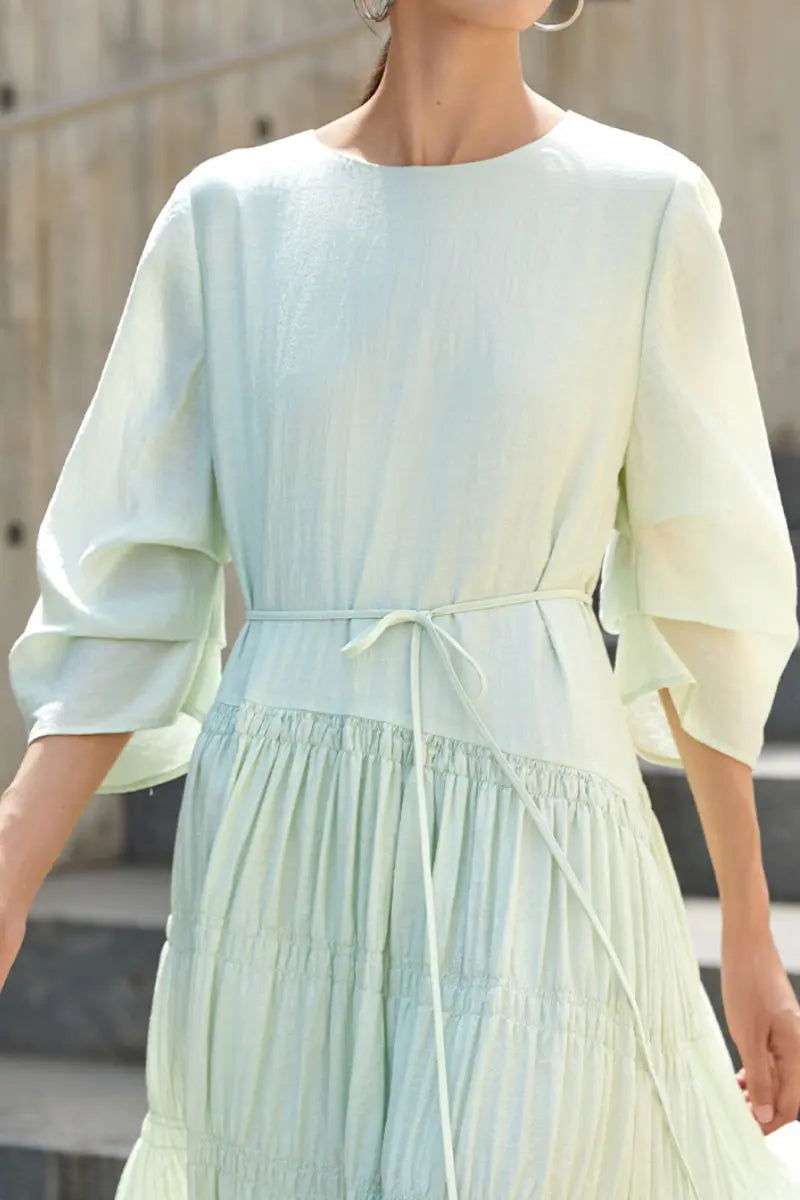 Cotton Tiered Long Sleeve Maxi Dress