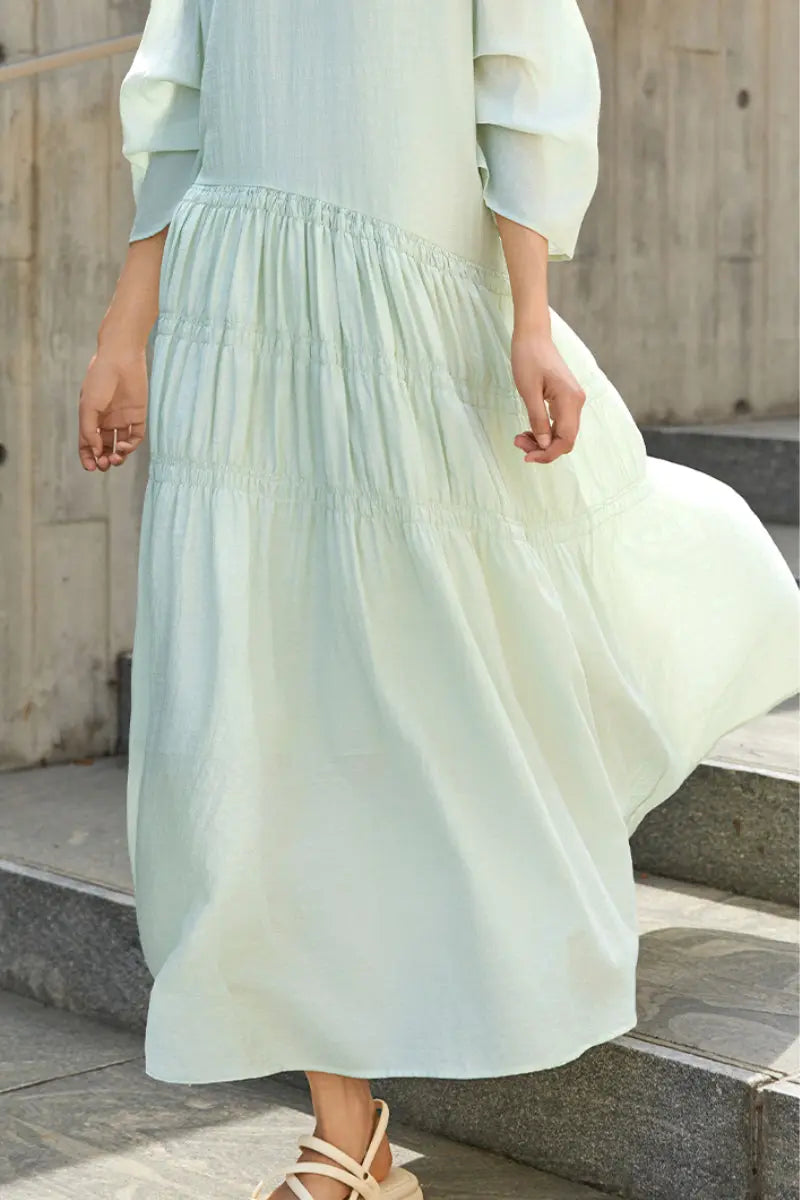 Cotton Tiered Long Sleeve Maxi Dress