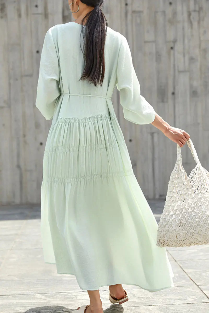 Cotton Tiered Long Sleeve Maxi Dress