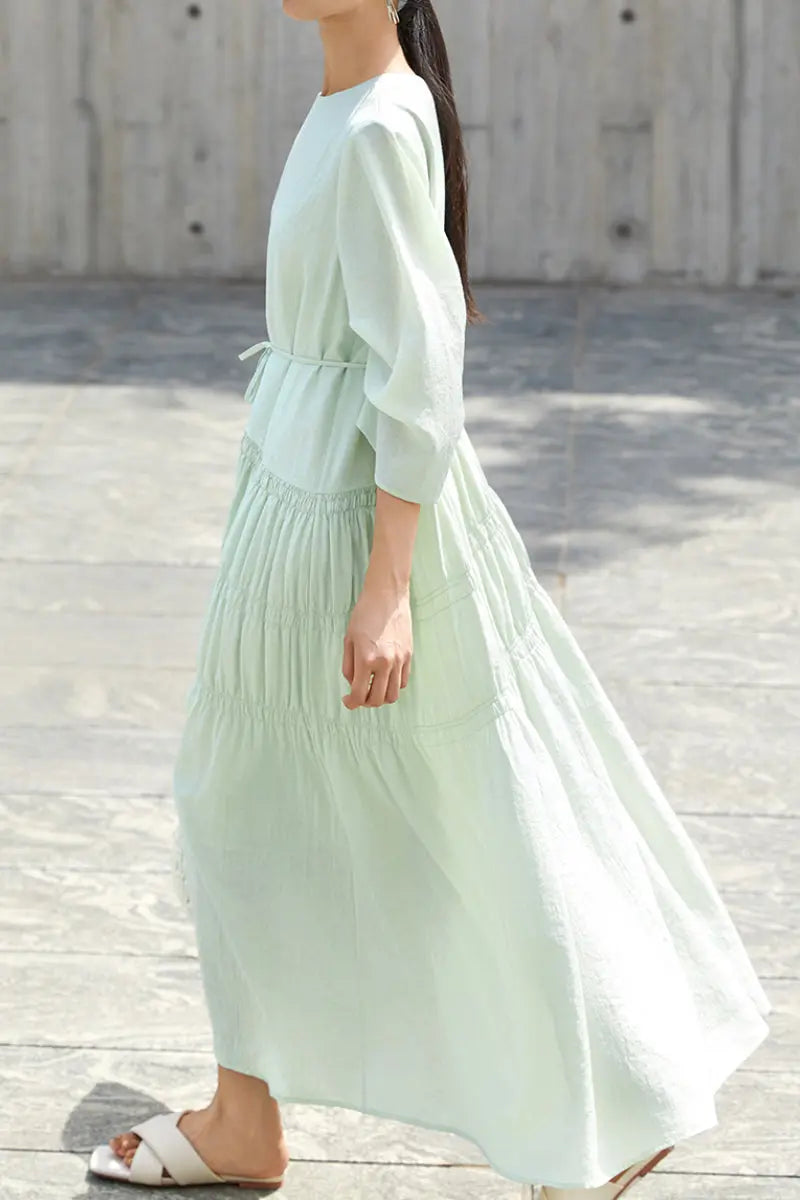 Cotton Tiered Long Sleeve Maxi Dress