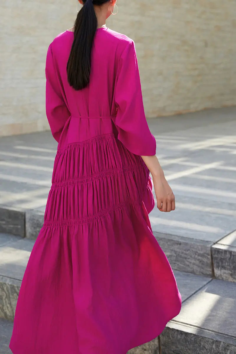 Cotton Tiered Long Sleeve Maxi Dress