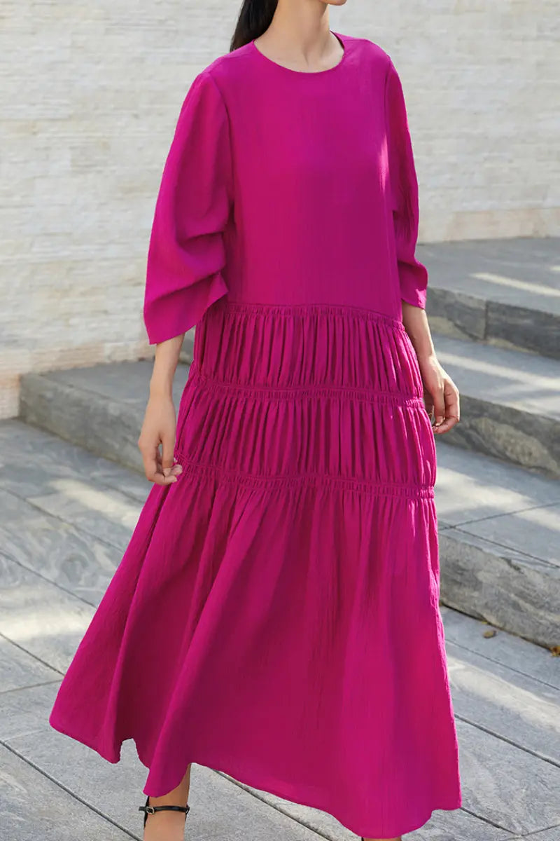 Cotton Tiered Long Sleeve Maxi Dress