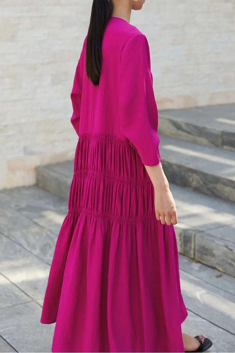 Cotton Tiered Long Sleeve Maxi Dress