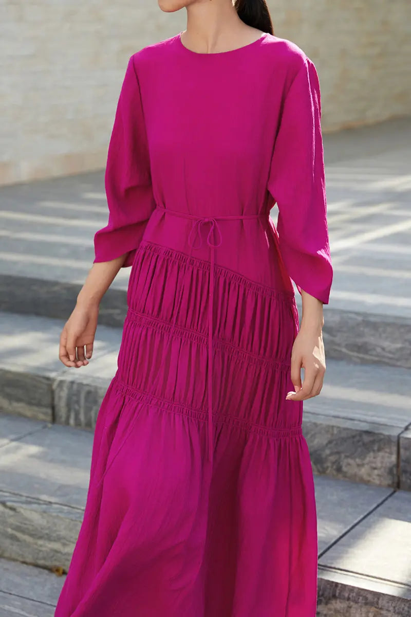 Cotton Tiered Long Sleeve Maxi Dress