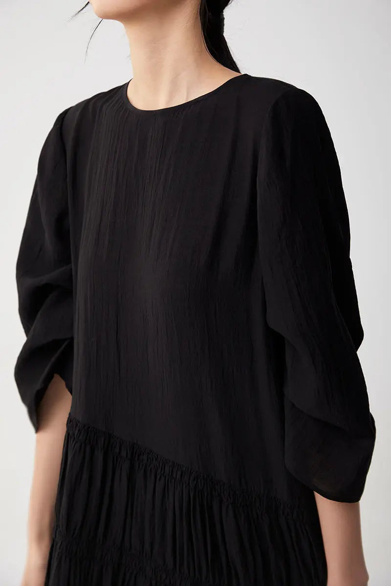 Cotton Tiered Long Sleeve Maxi Dress