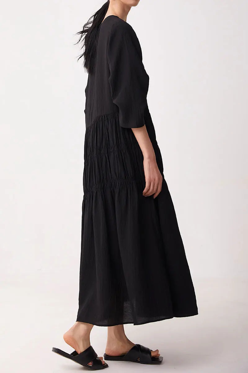 Cotton Tiered Long Sleeve Maxi Dress
