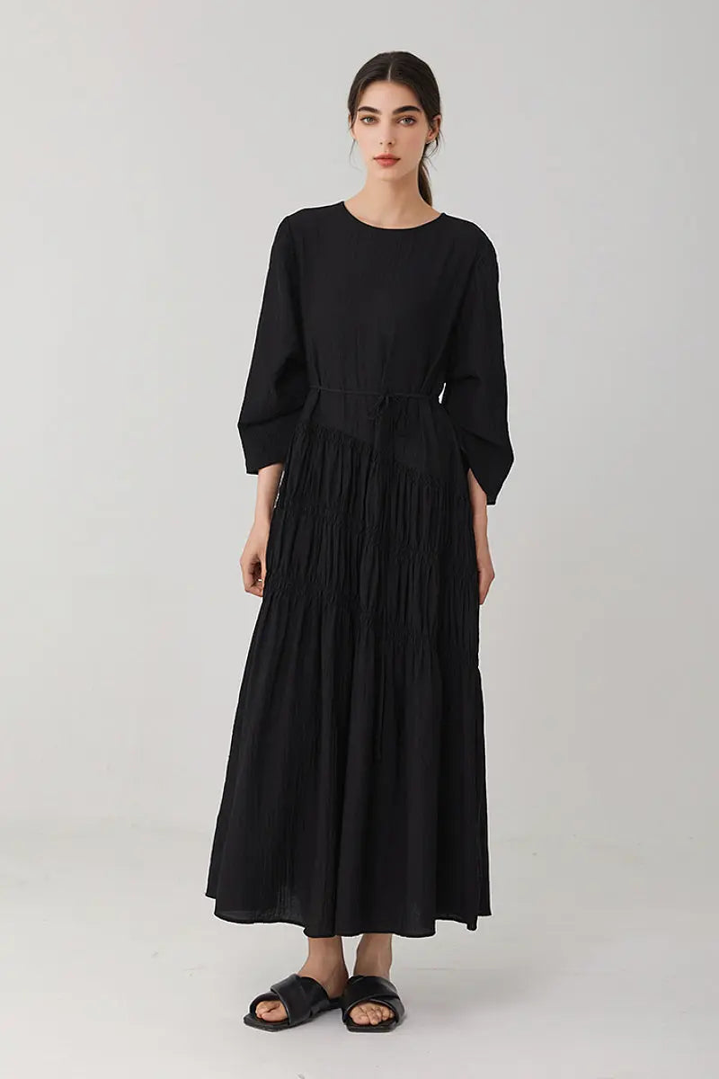 Cotton Tiered Long Sleeve Maxi Dress