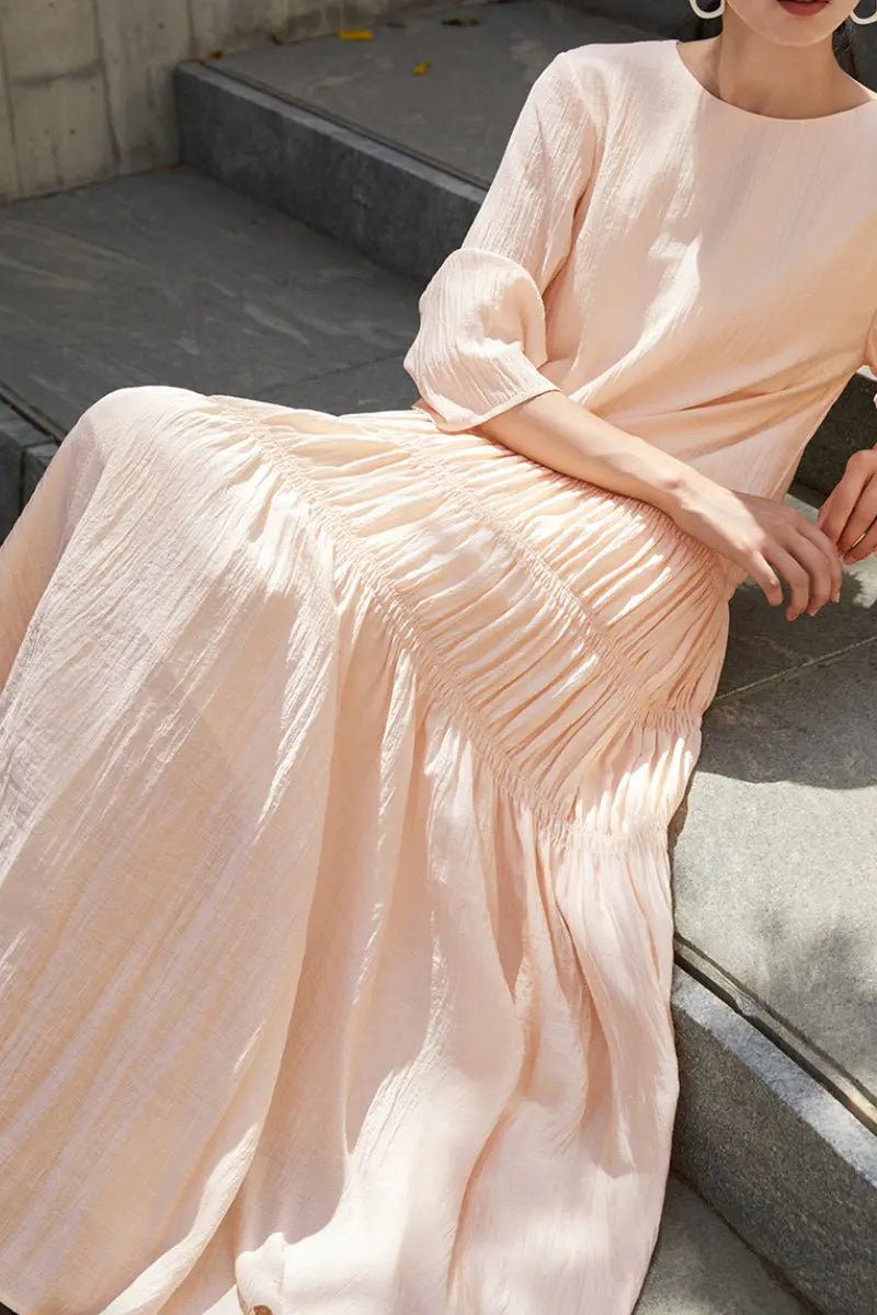 Cotton Tiered Long Sleeve Maxi Dress