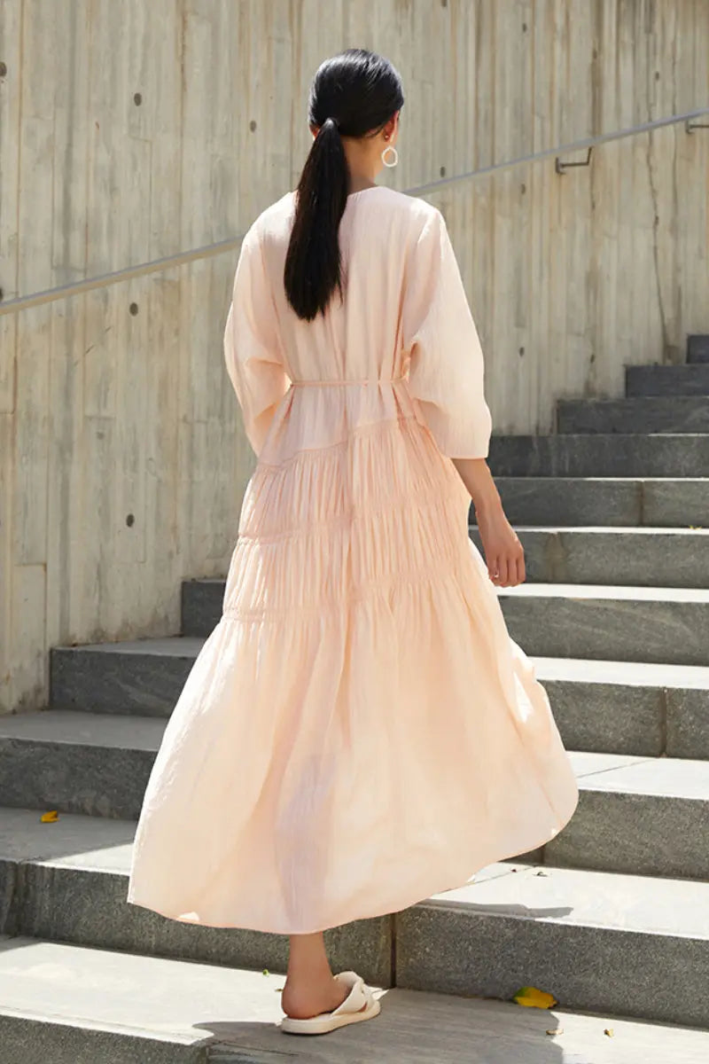 Cotton Tiered Long Sleeve Maxi Dress