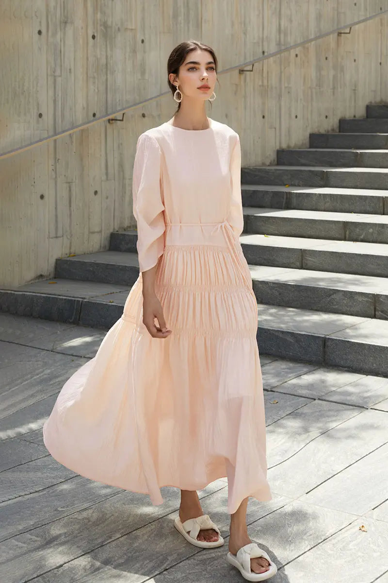 Cotton Tiered Long Sleeve Maxi Dress