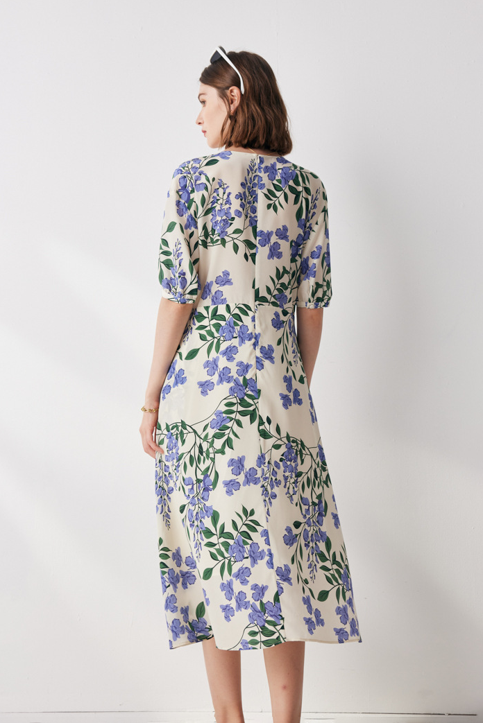 French Chic Silk Floral Maxi Dress