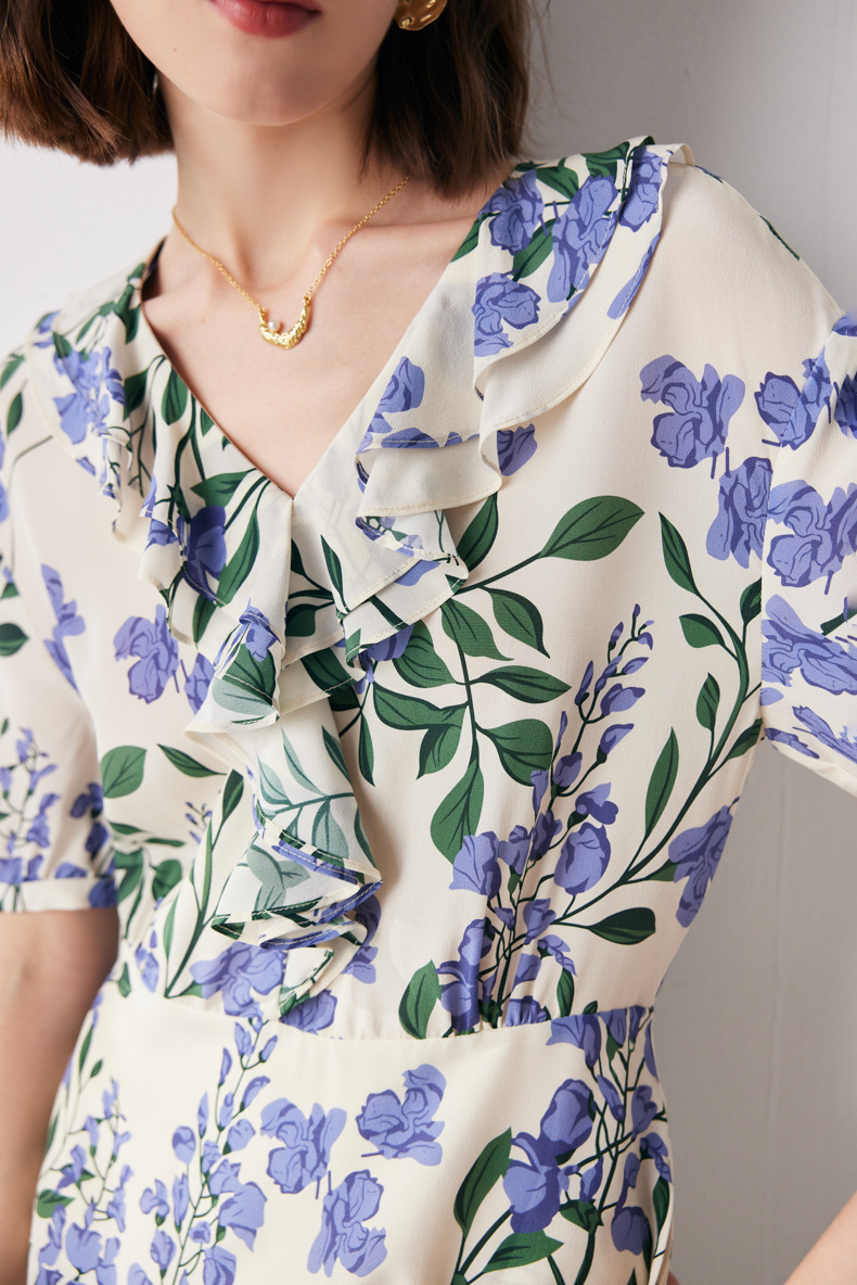 French Chic Silk Floral Maxi Dress