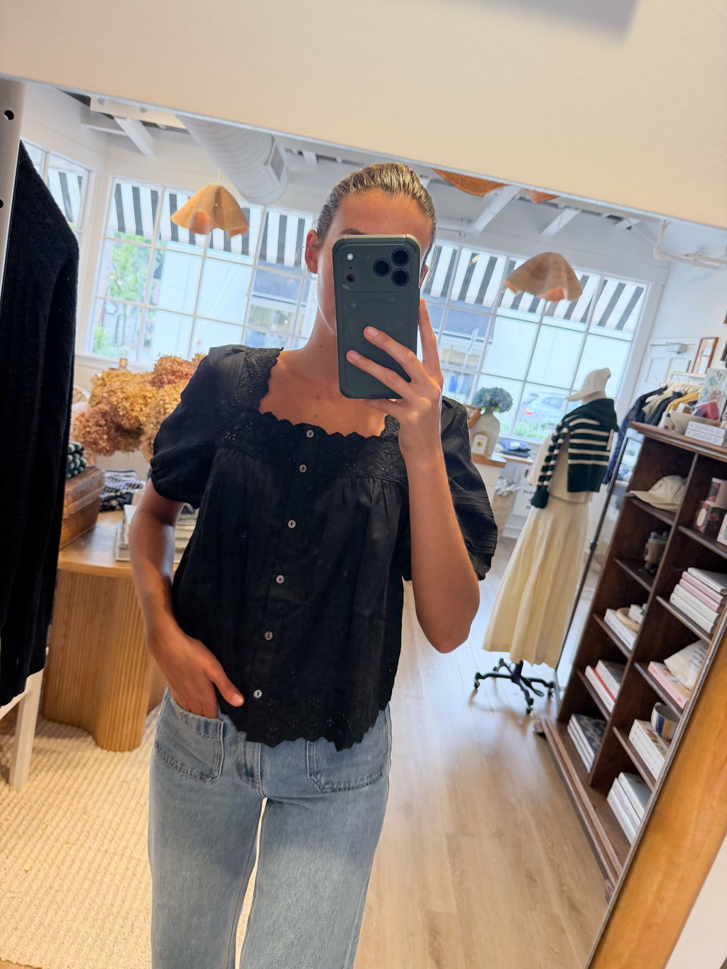 Liza Schiffli Eyelet Top - Black