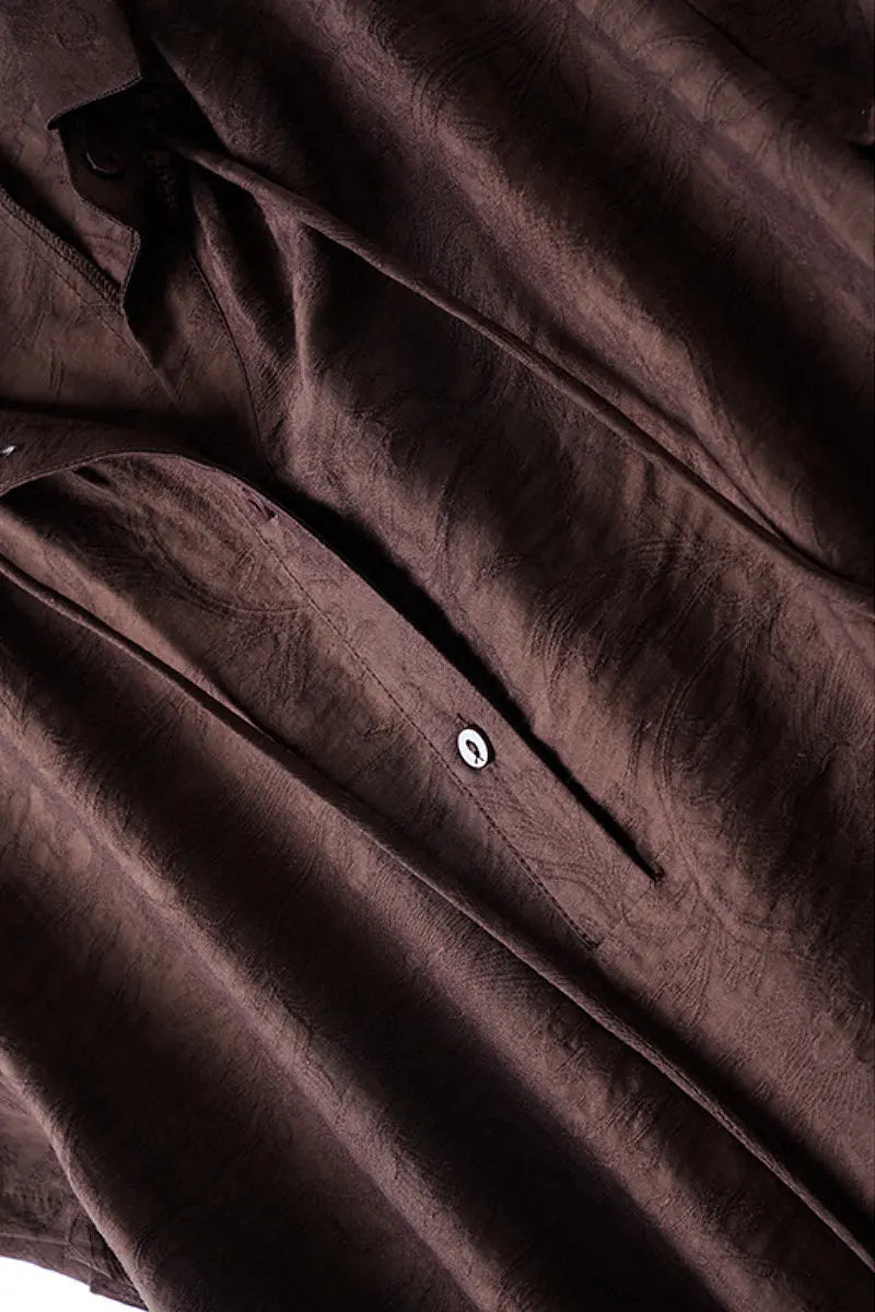 Linen-Blend Jacquard A-Line Shirt Dress in Brown