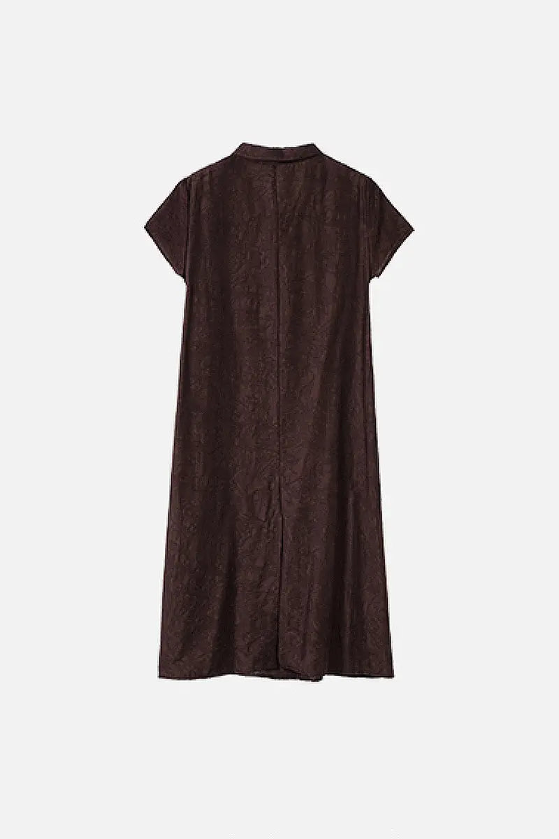 Linen-Blend Jacquard A-Line Shirt Dress in Brown