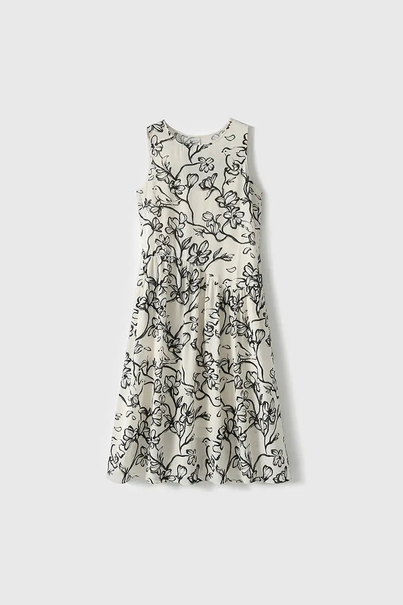 Linen Floral Sleeveless Midi Dress