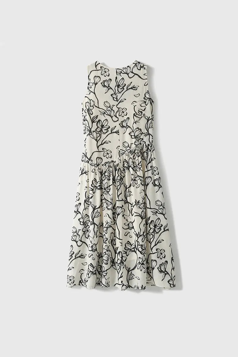 Linen Floral Sleeveless Midi Dress