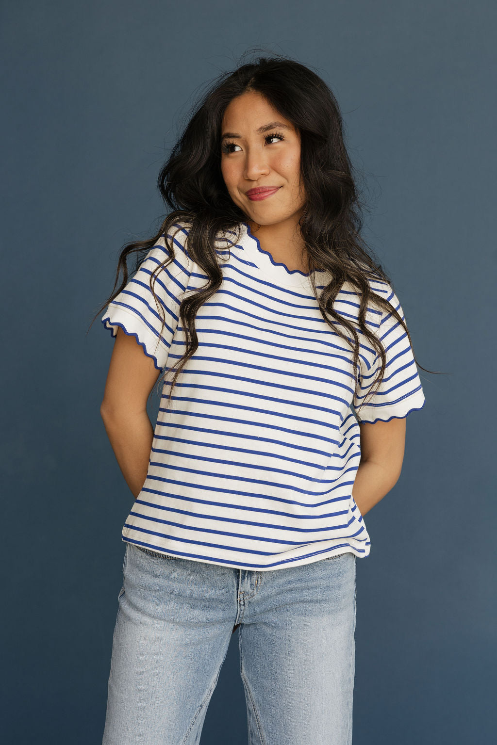 Mindi Top-Ivory/Blue