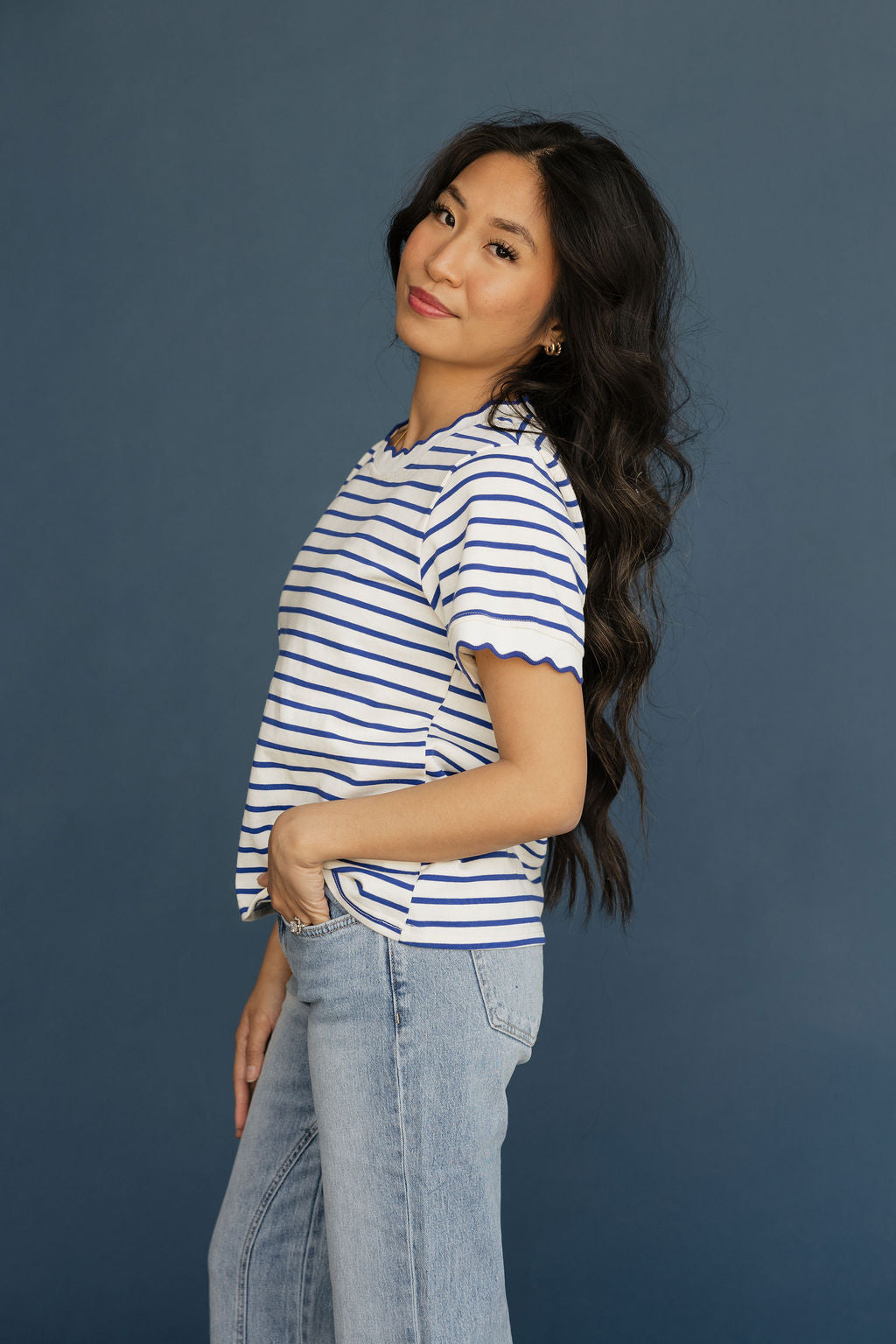 Mindi Top-Ivory/Blue