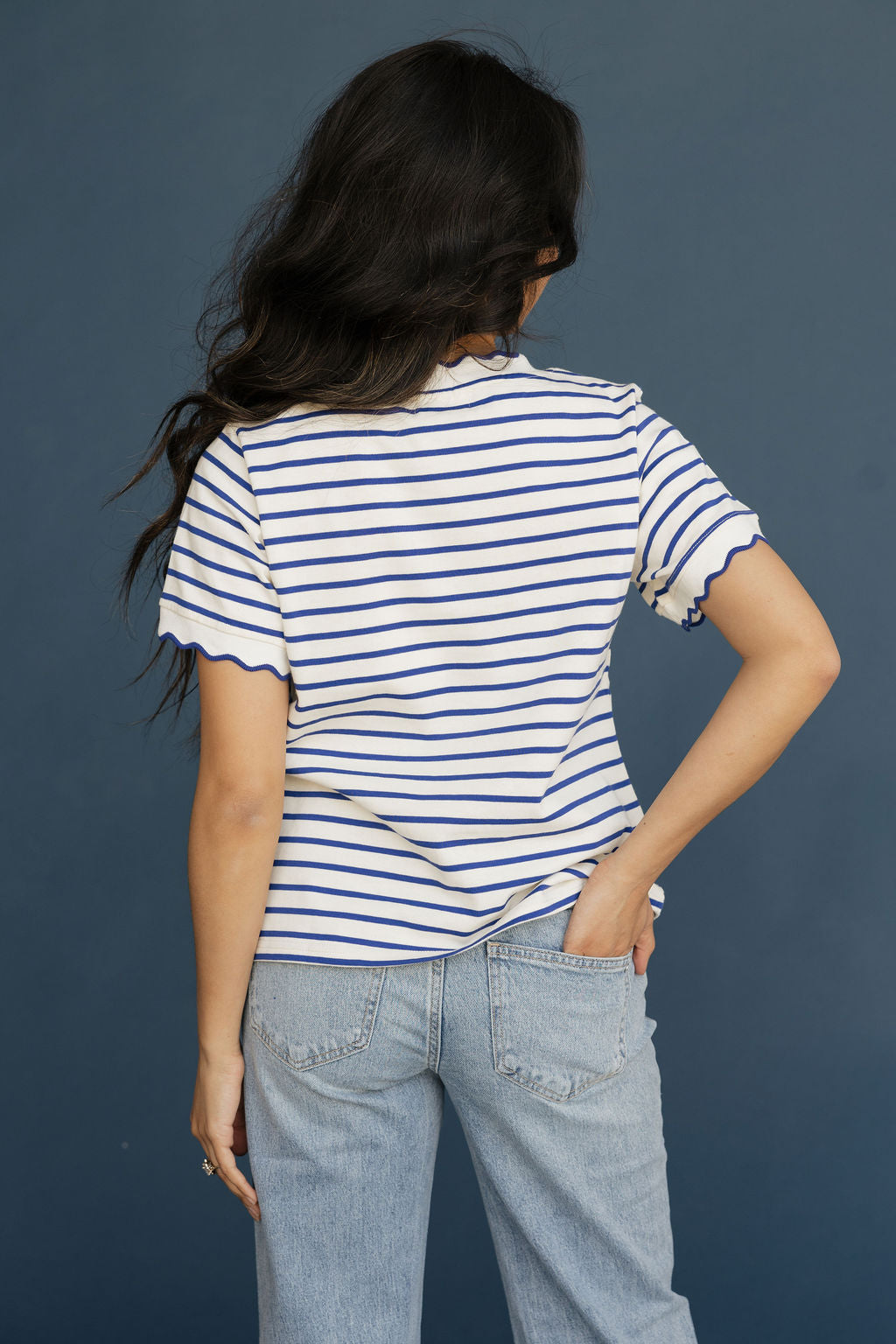 Mindi Top-Ivory/Blue