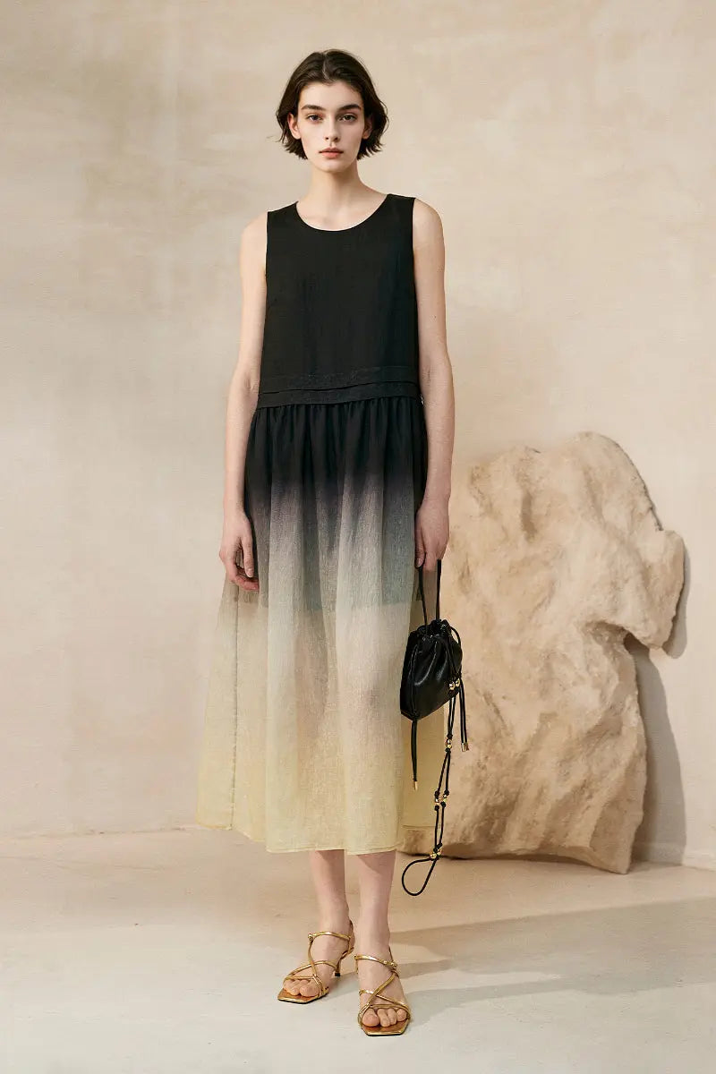 Ombre Sleeveless Linen Midi Dress
