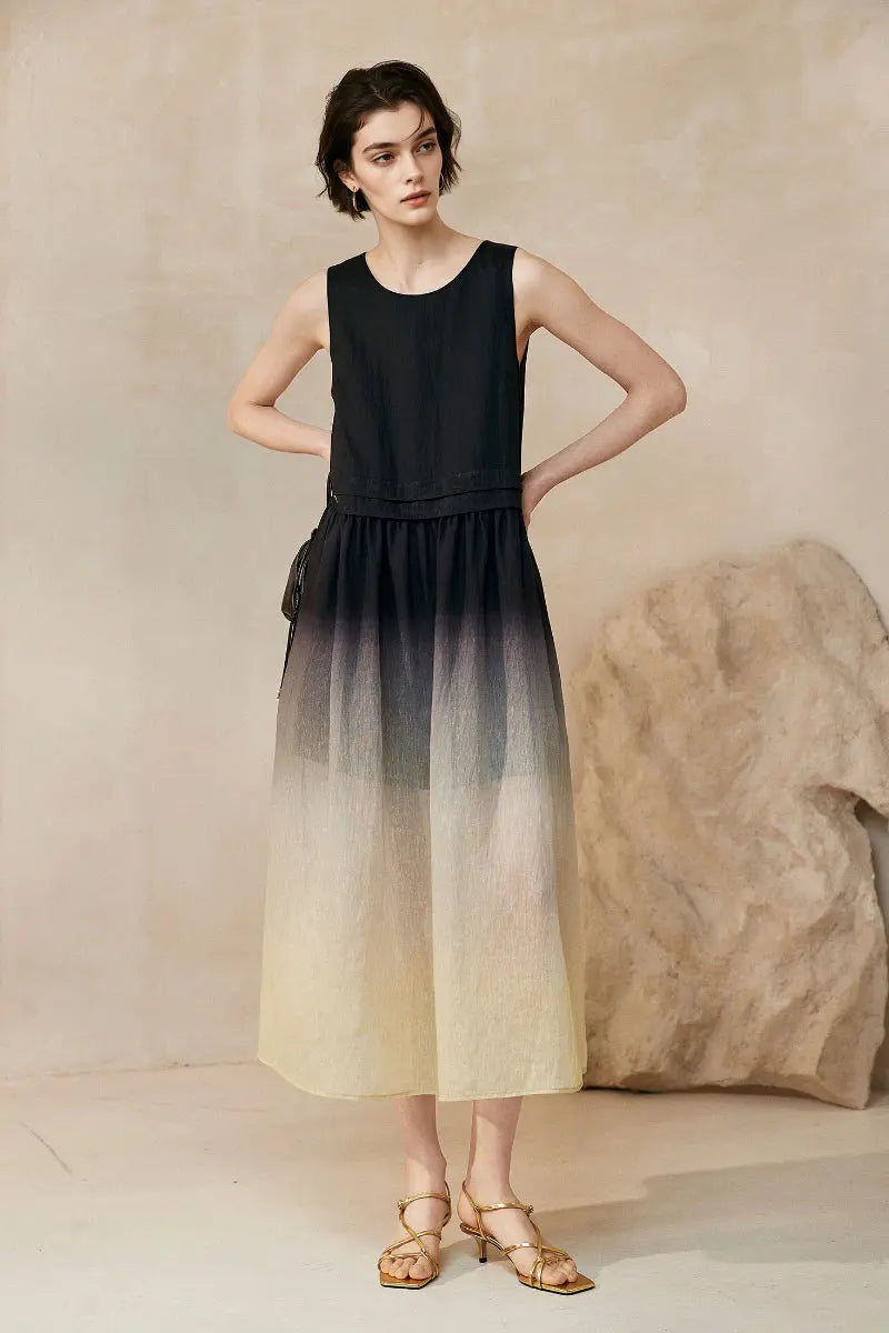 Ombre Sleeveless Linen Midi Dress