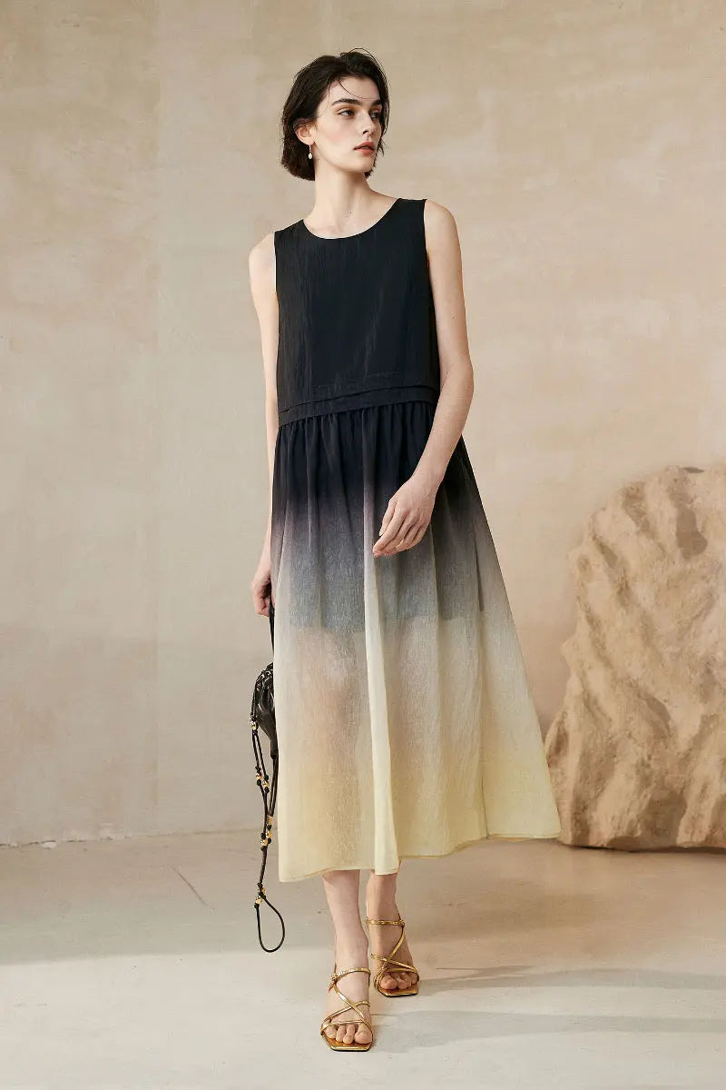 Ombre Sleeveless Linen Midi Dress
