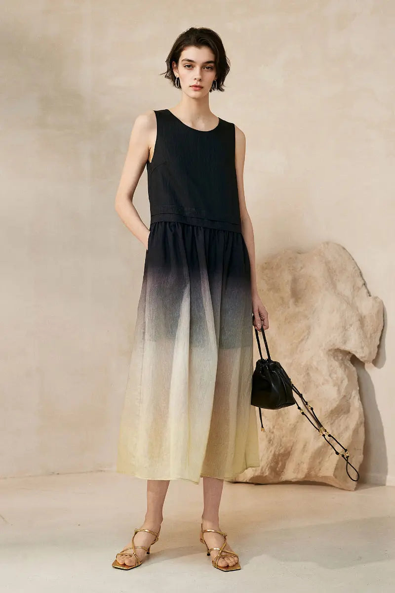 Ombre Sleeveless Linen Midi Dress