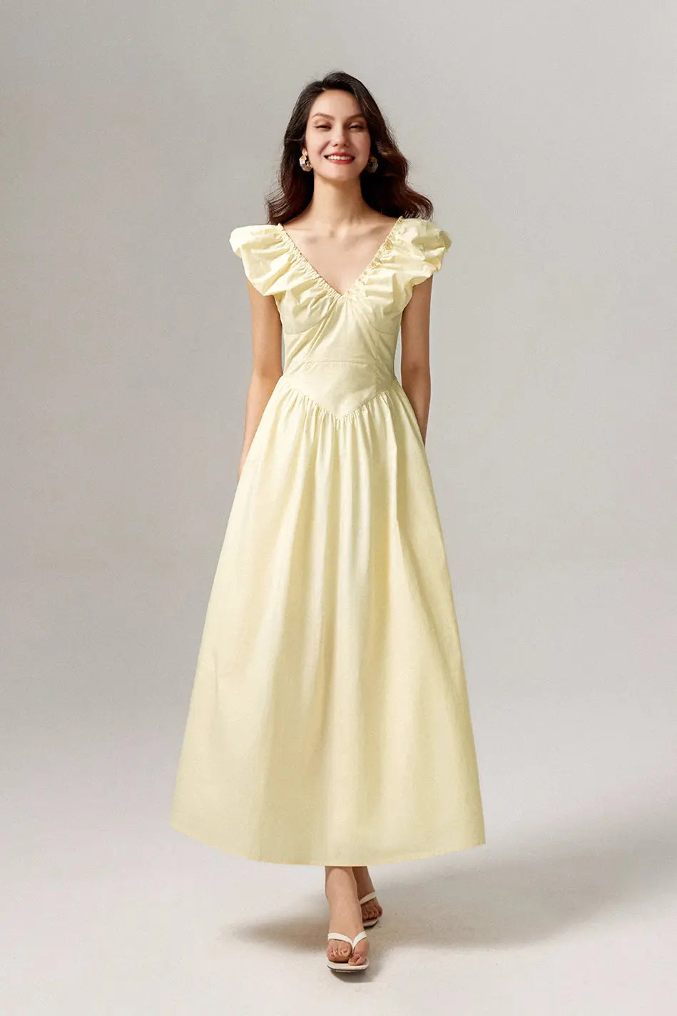 Ruffled V-Neck Open-Back Boho Maxi Dress