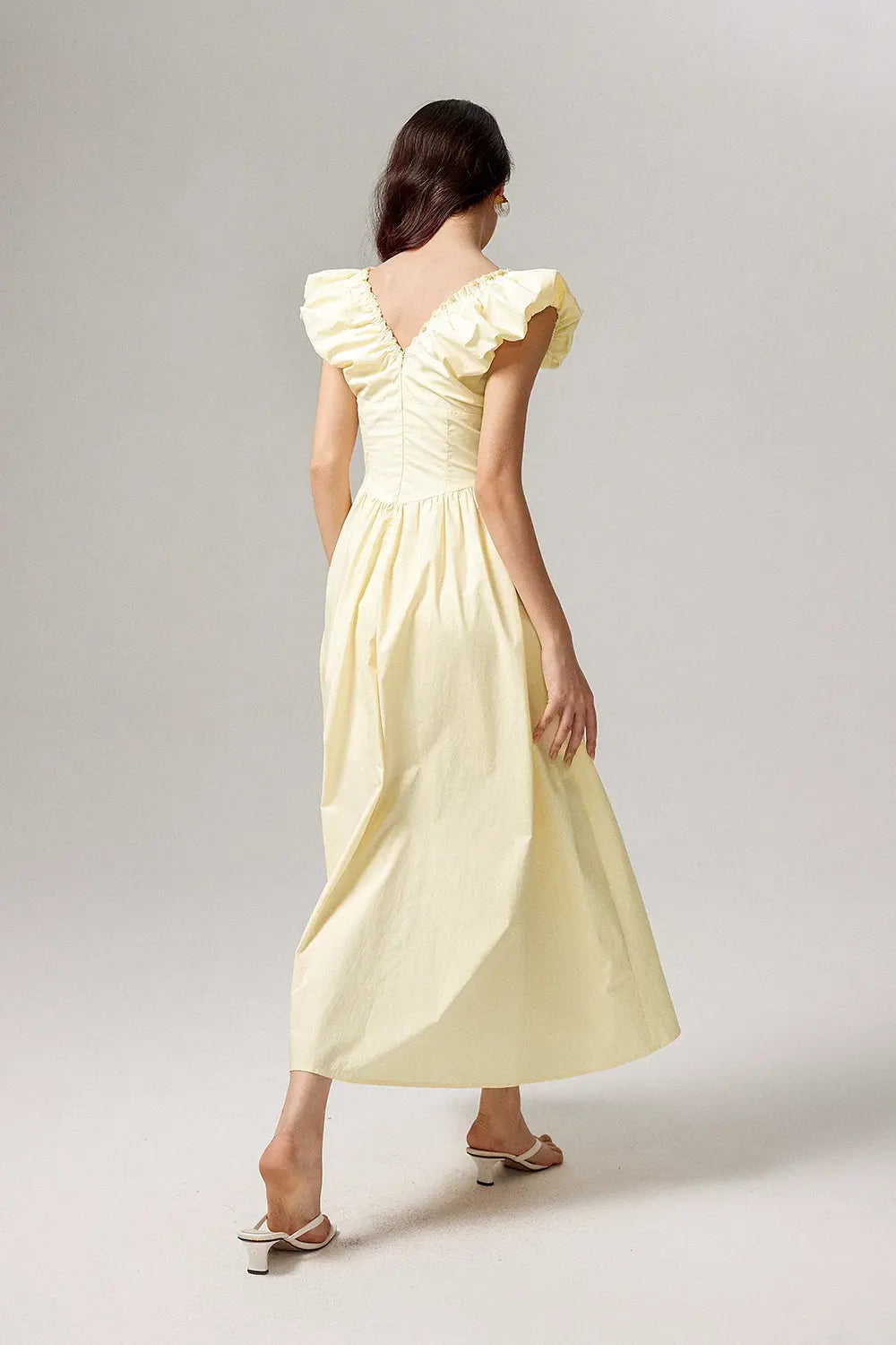 Ruffled V-Neck Open-Back Boho Maxi Dress