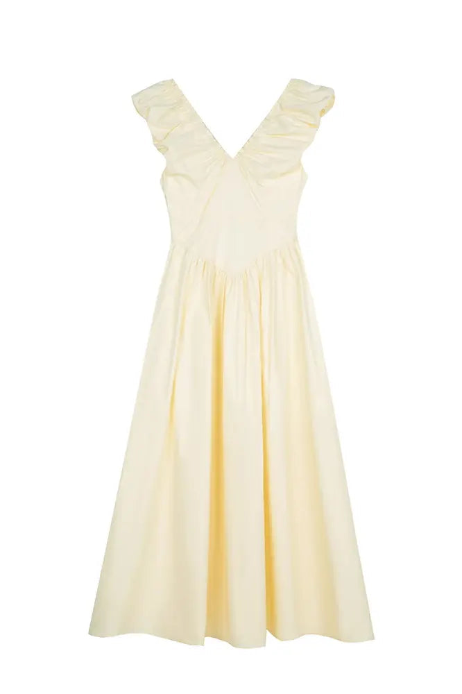 Ruffled V-Neck Open-Back Boho Maxi Dress
