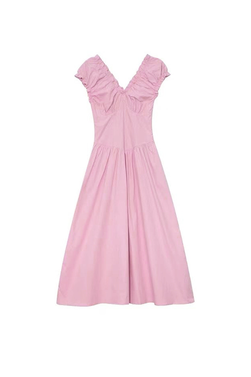 Ruffled V-Neck Open-Back Boho Maxi Dress