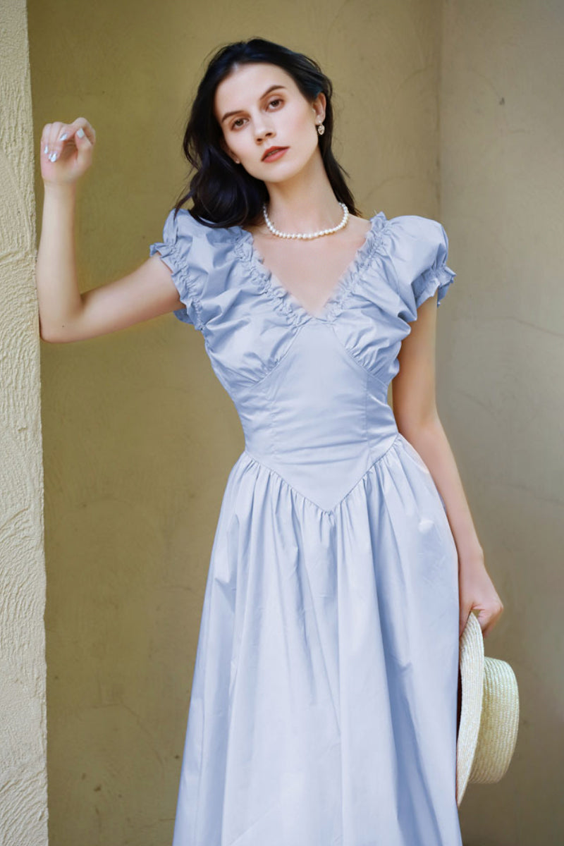 Ruffled V-Neck Open-Back Boho Maxi Dress