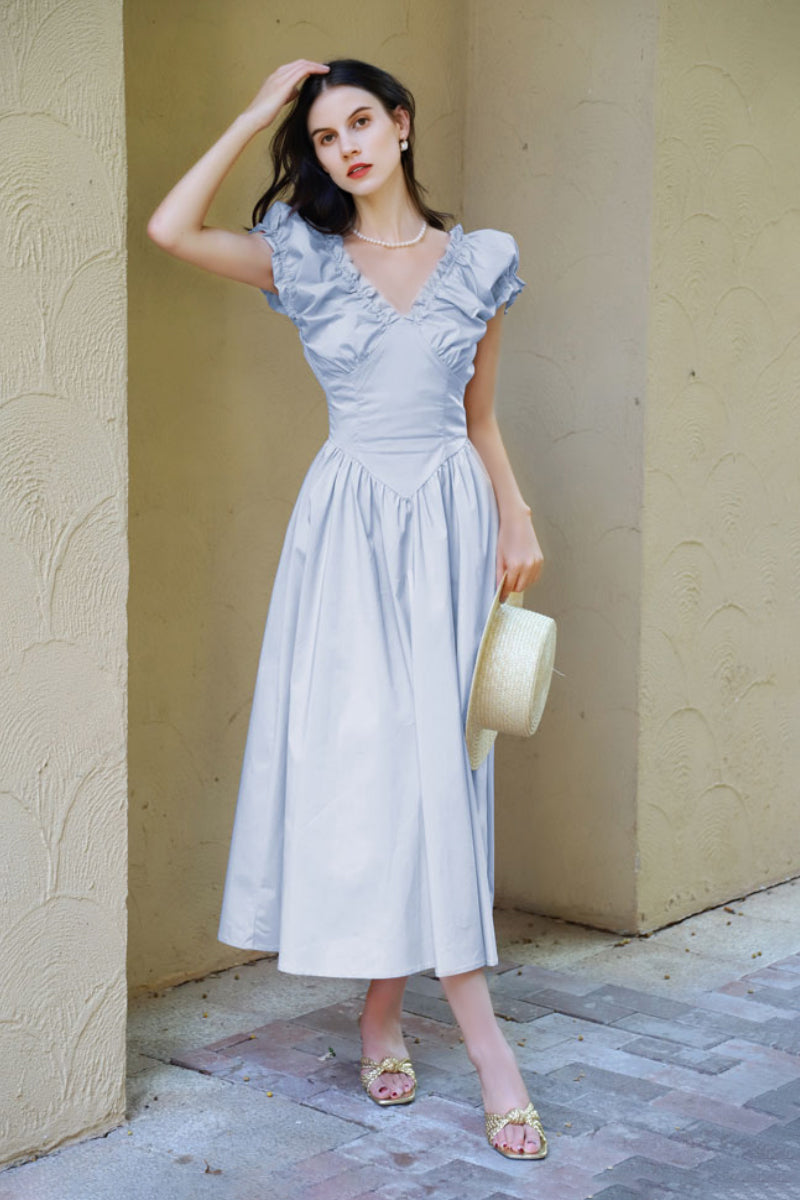 Ruffled V-Neck Open-Back Boho Maxi Dress