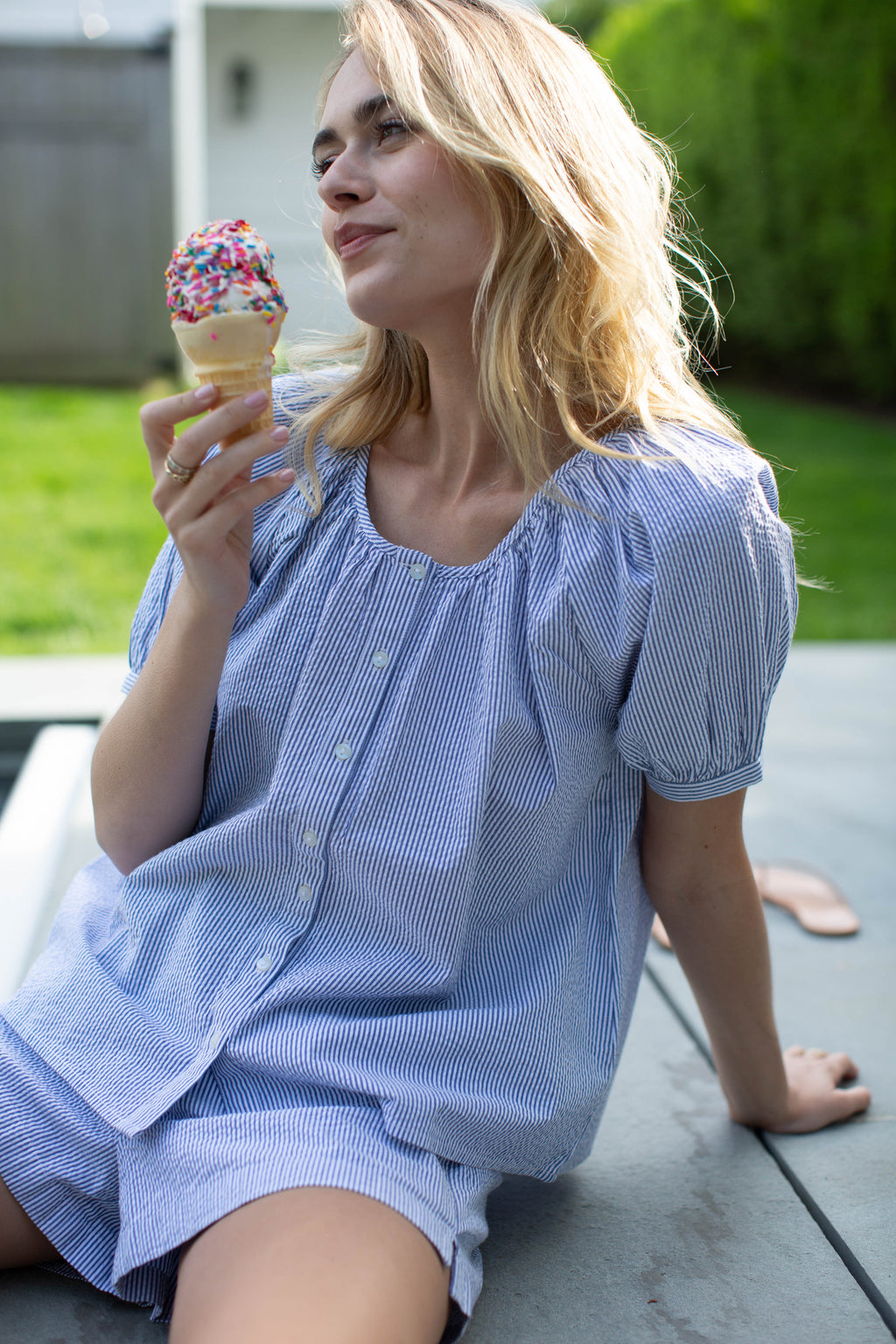 Everly Top - Blue Seersucker