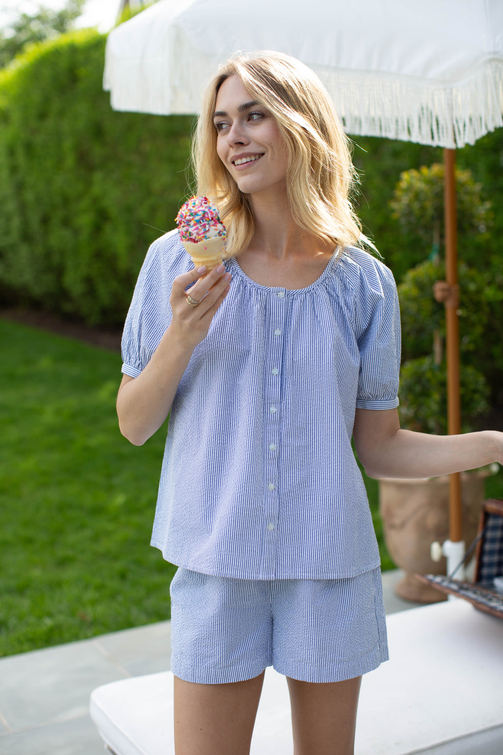 Everly Top - Blue Seersucker