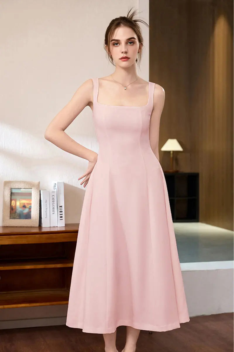 Square Neck White Graduation Dress