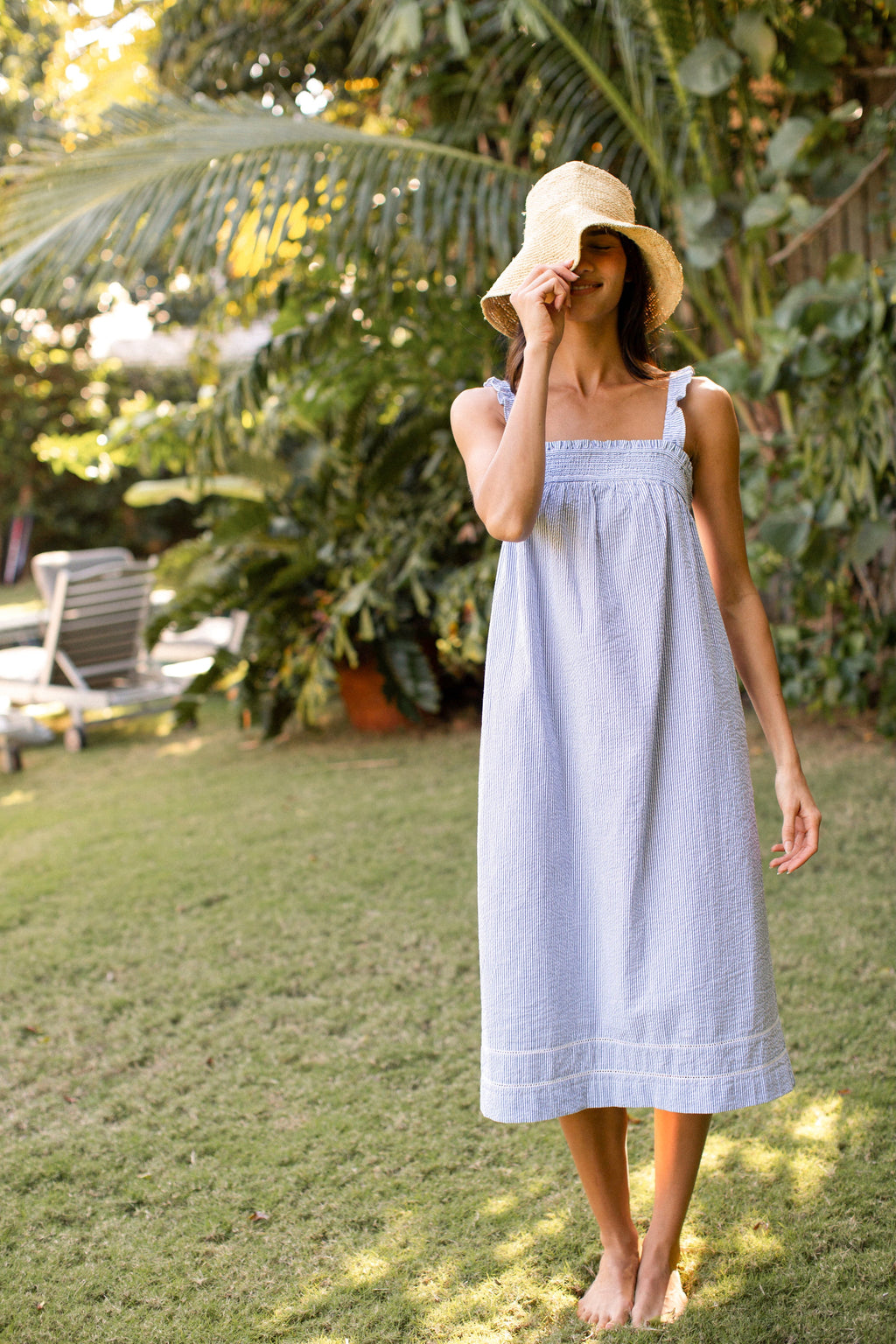Felicity Dress - Blue Seersucker