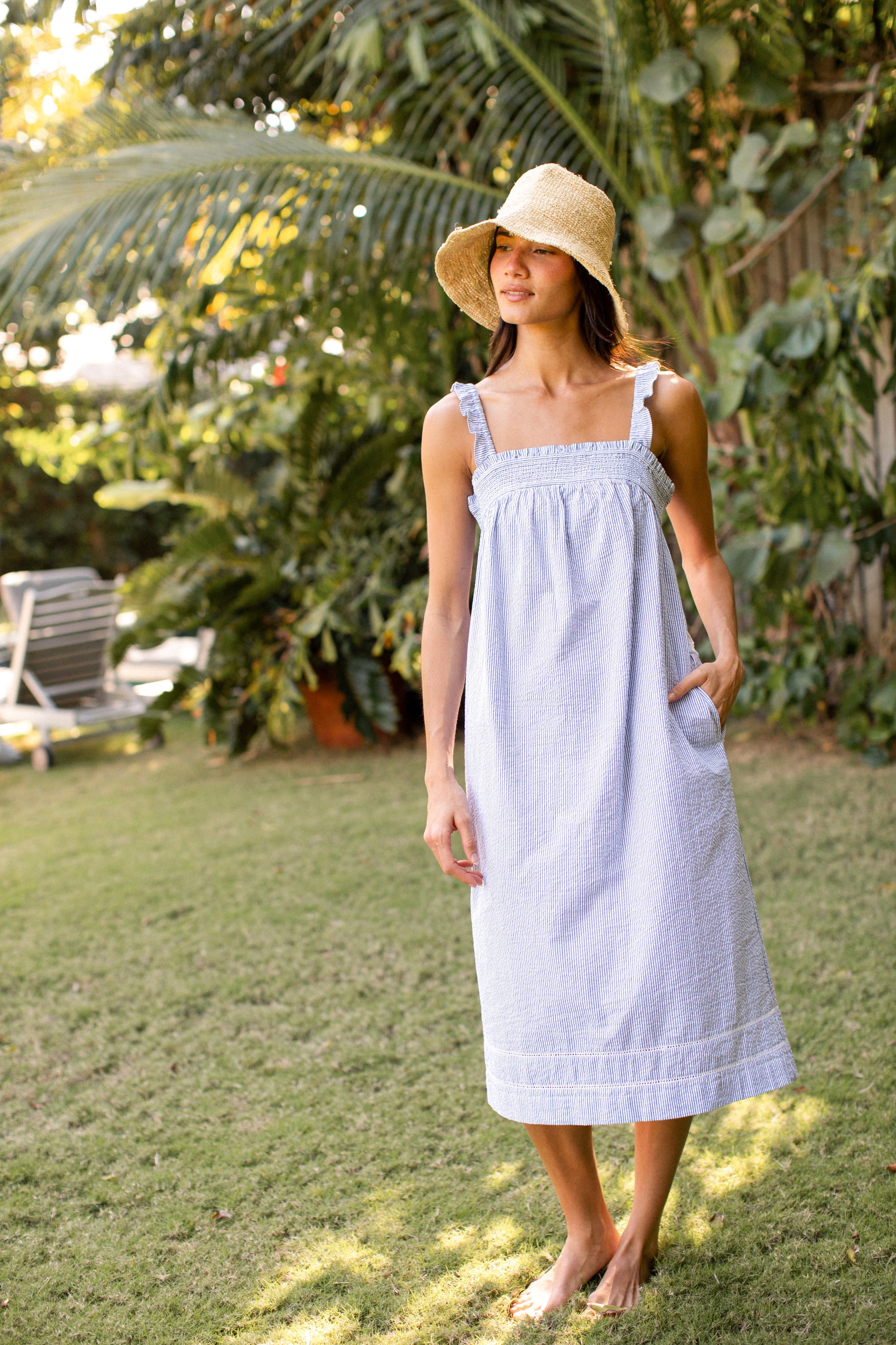 Felicity Dress - Blue Seersucker