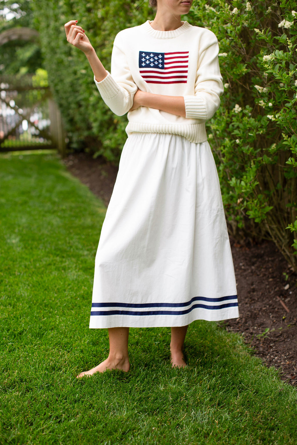 Charlotte Skirt - White with Navy Trim