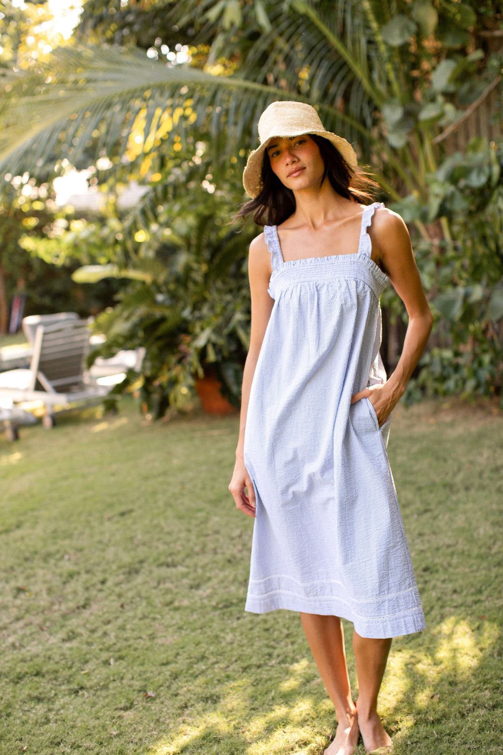 Felicity Dress - Blue Seersucker