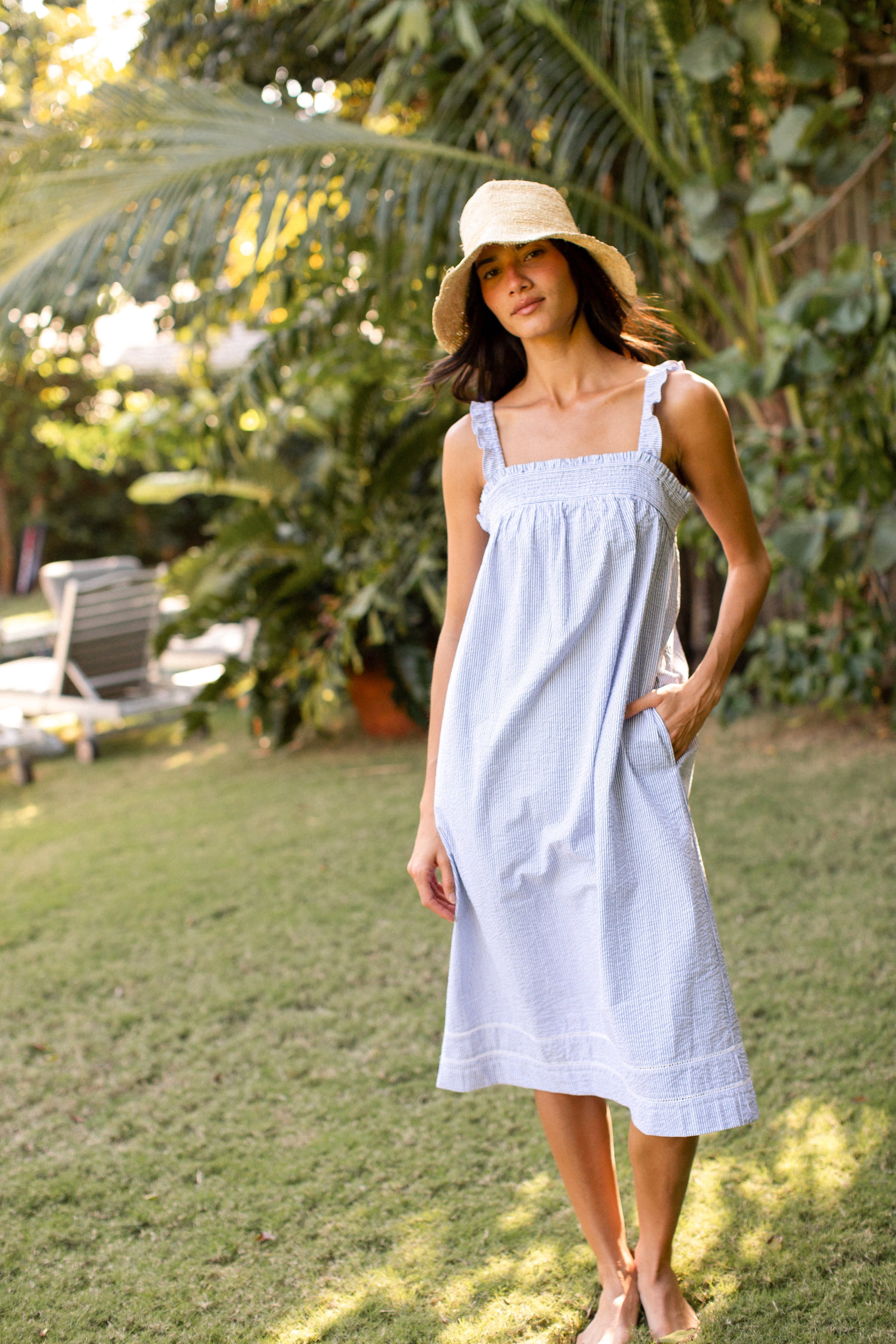 Felicity Dress - Blue Seersucker