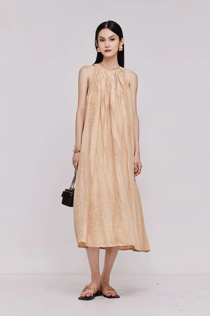 Tie Dye Sleeveless Linen Midi Dress