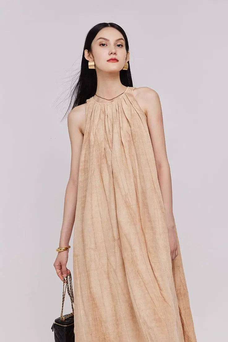Tie Dye Sleeveless Linen Midi Dress
