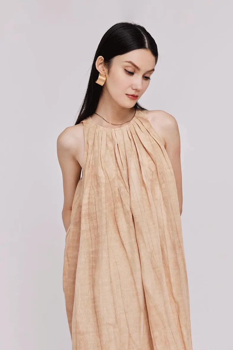 Tie Dye Sleeveless Linen Midi Dress