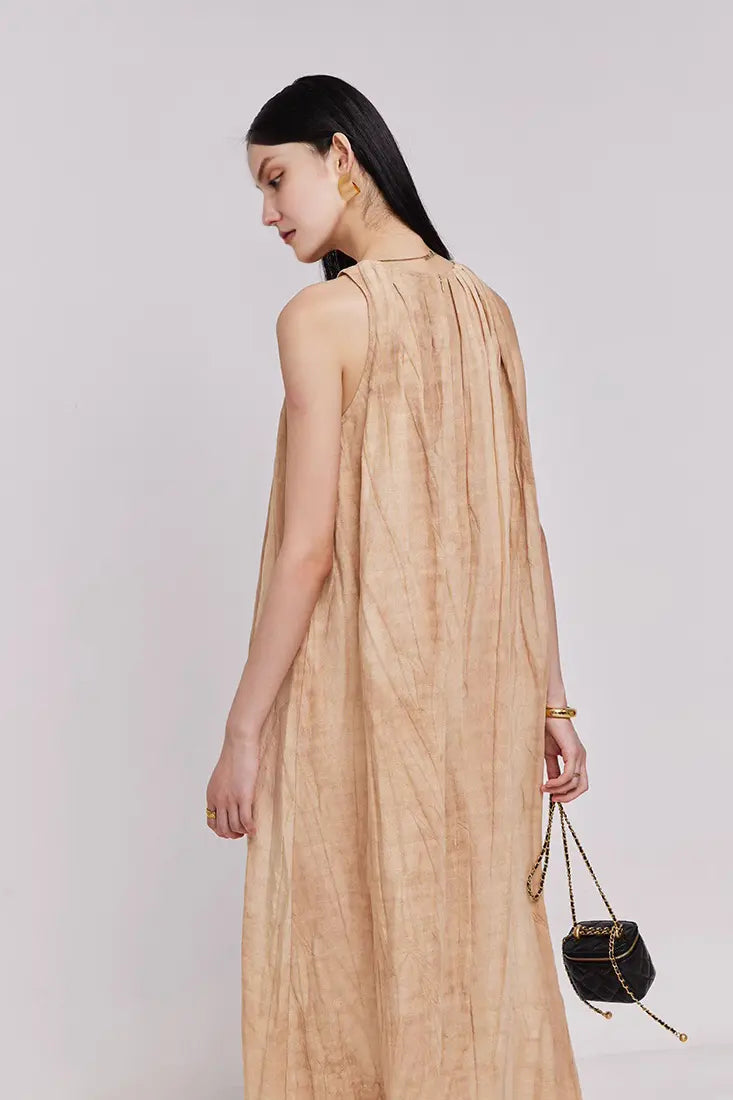Tie Dye Sleeveless Linen Midi Dress