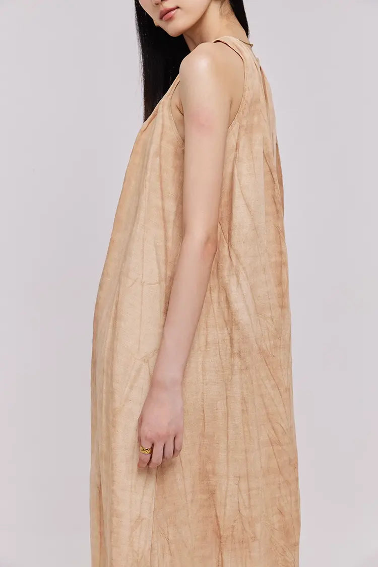 Tie Dye Sleeveless Linen Midi Dress