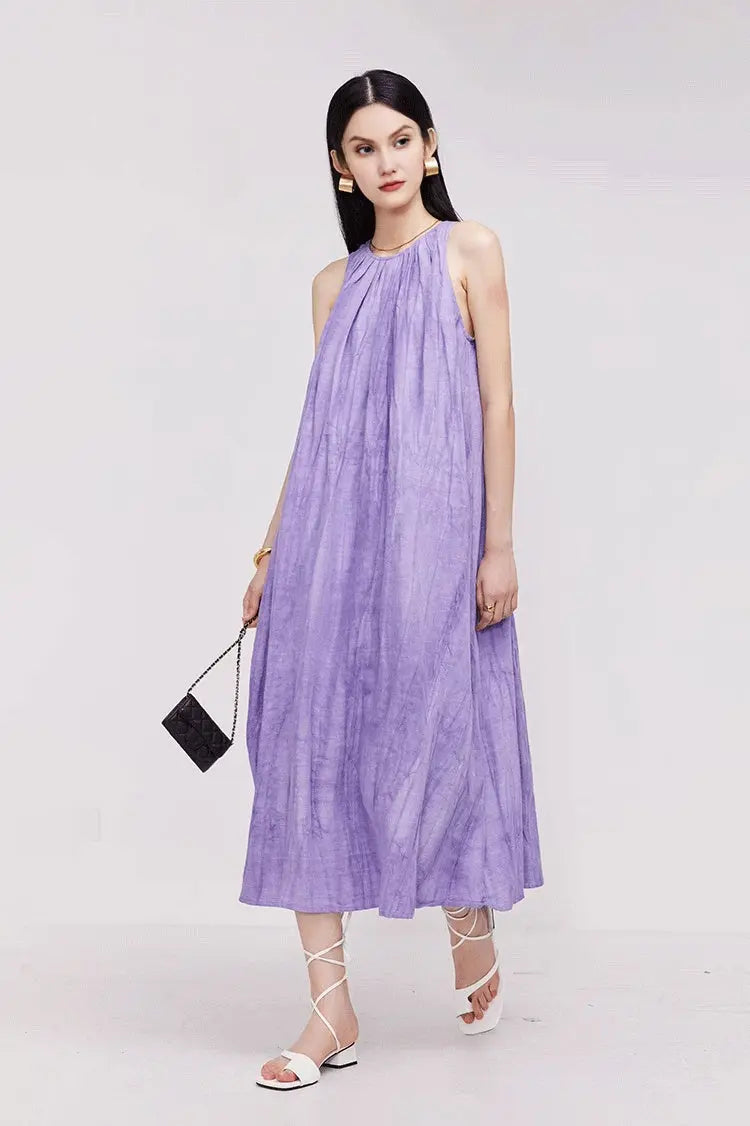 Tie Dye Sleeveless Linen Midi Dress